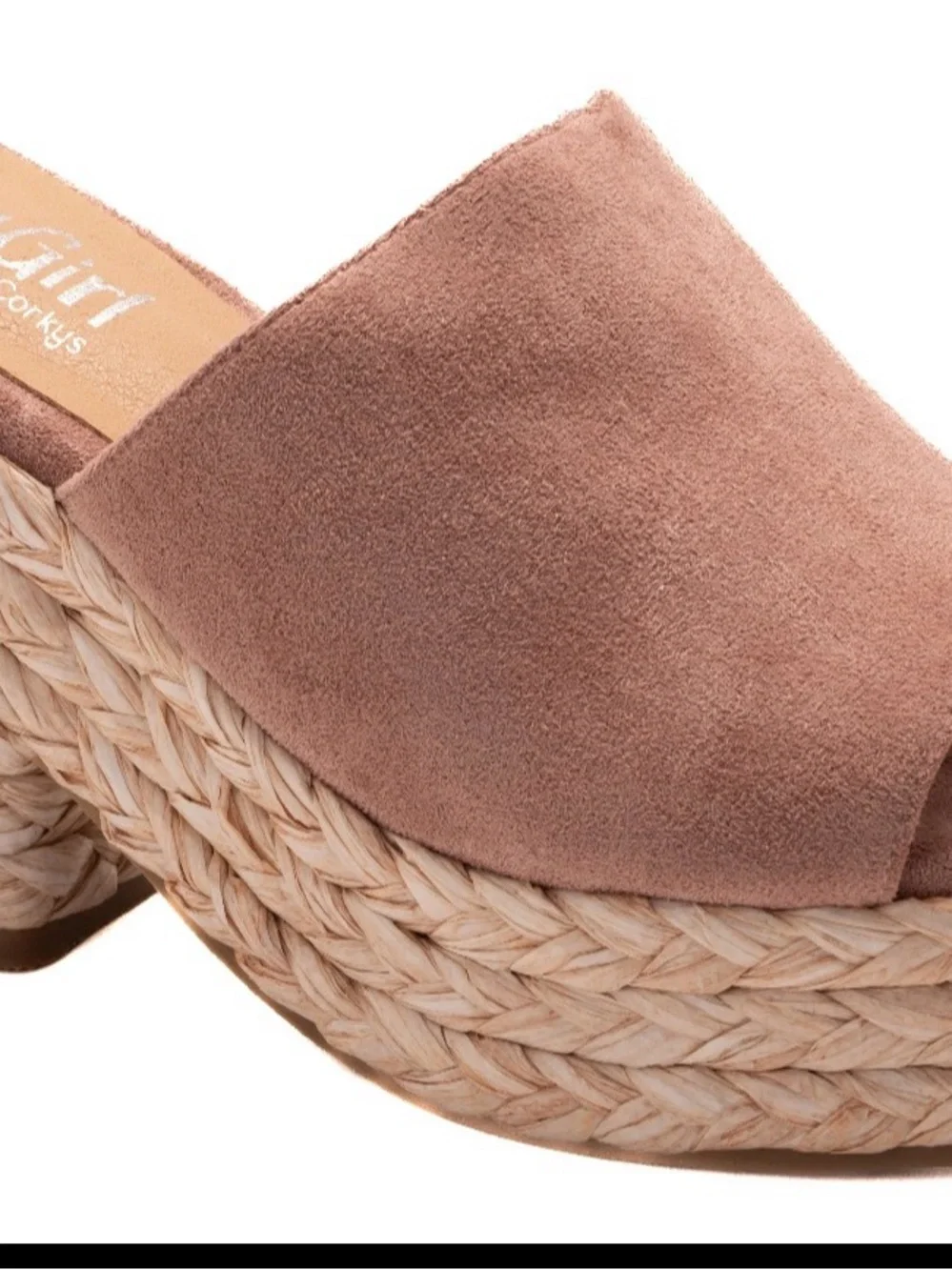 Corkys Blush Suede Braided Platform Wedge